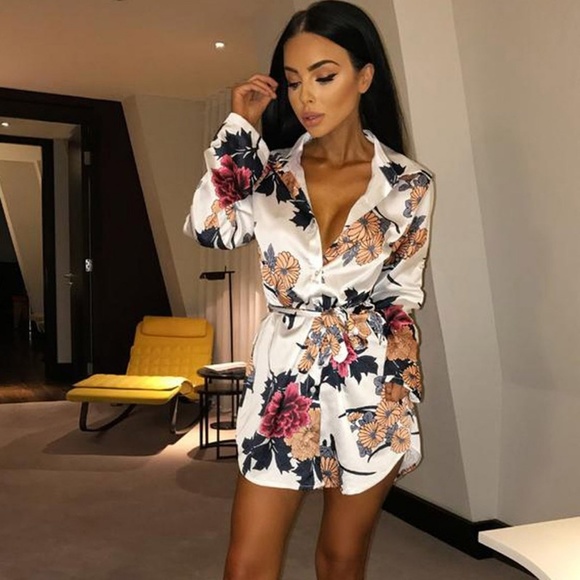 white satin t shirt dress - Picture 2 of 6